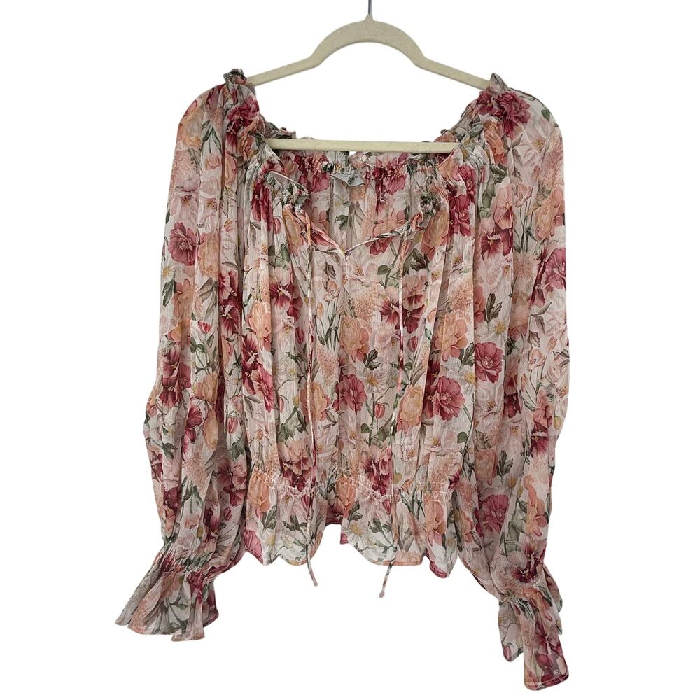 Dress Forum Los Angeles Floral Peasant Blouse Cottagecore Romantic Boho Top M - Picture 2 of 9